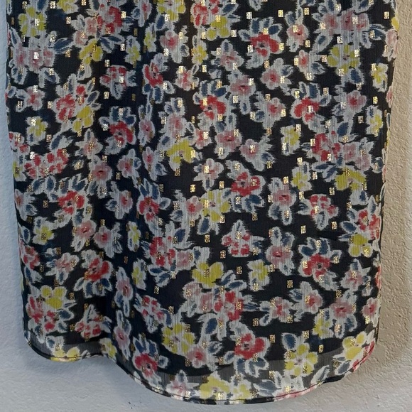 Loft Floral Smocked Ruffled Cap Sleeve Lightweight Dark Floral Shirt Blouse Sz S - Picture 9 of 12